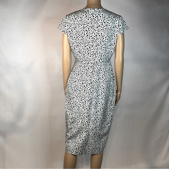 Alexia Admor Cap Sleeve Notched V Neck Zip Back Polka Dot Lined MIDI Dress Sz 8 - Picture 6 of 11